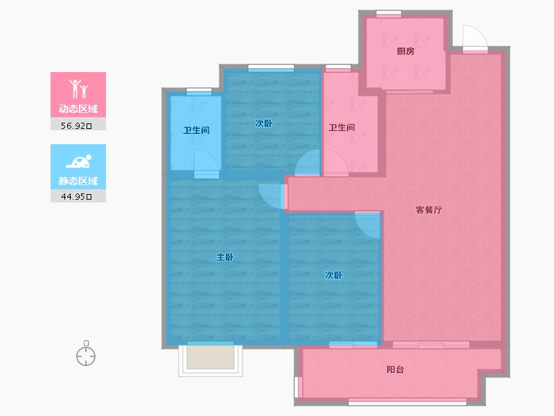 安徽省-蚌埠市-荣盛阳光城·檀府-92.00-户型库-动静分区