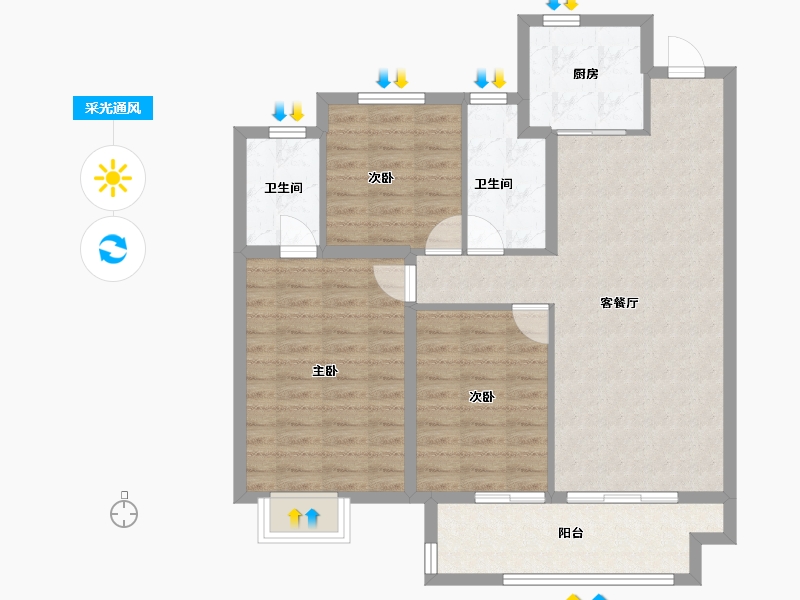 安徽省-蚌埠市-荣盛阳光城·檀府-92.00-户型库-采光通风