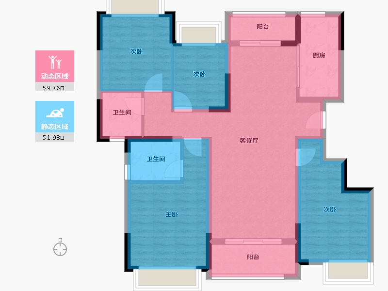 四川省-眉山市-雅居乐锦城-98.93-户型库-动静分区