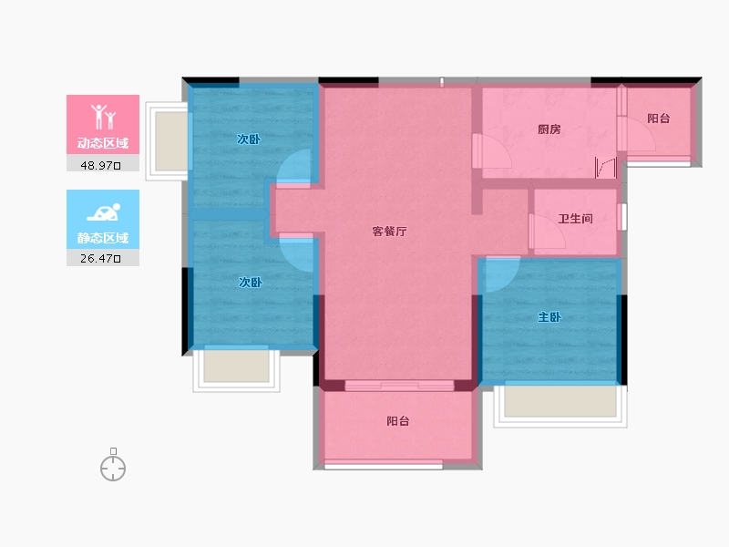 重庆-重庆市-阳光城哈罗小镇-66.13-户型库-动静分区