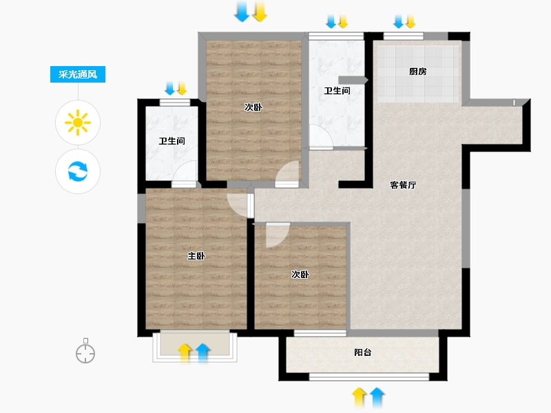 宁夏回族自治区-银川市-民生城·玖峯-98.64-户型库-采光通风