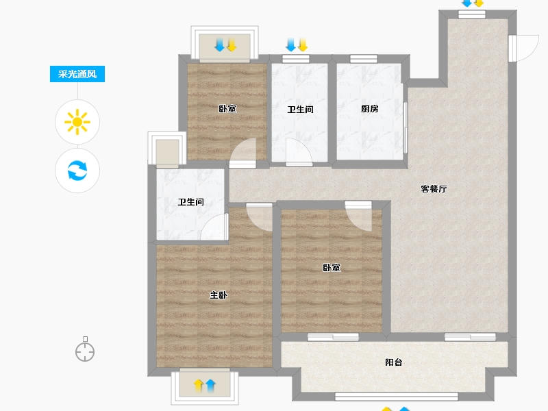 江西省-九江市-悦隽中央公园-89.60-户型库-采光通风