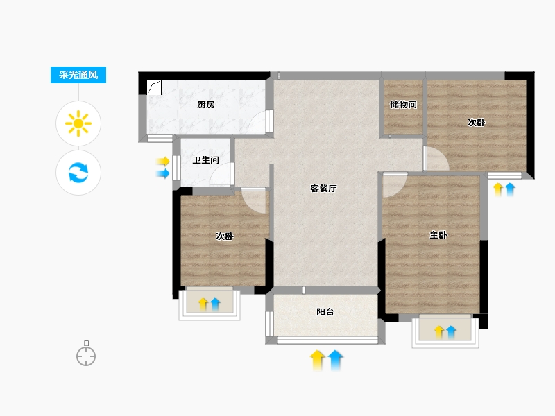 湖北省-武汉市-新长江香榭国际城-75.19-户型库-采光通风