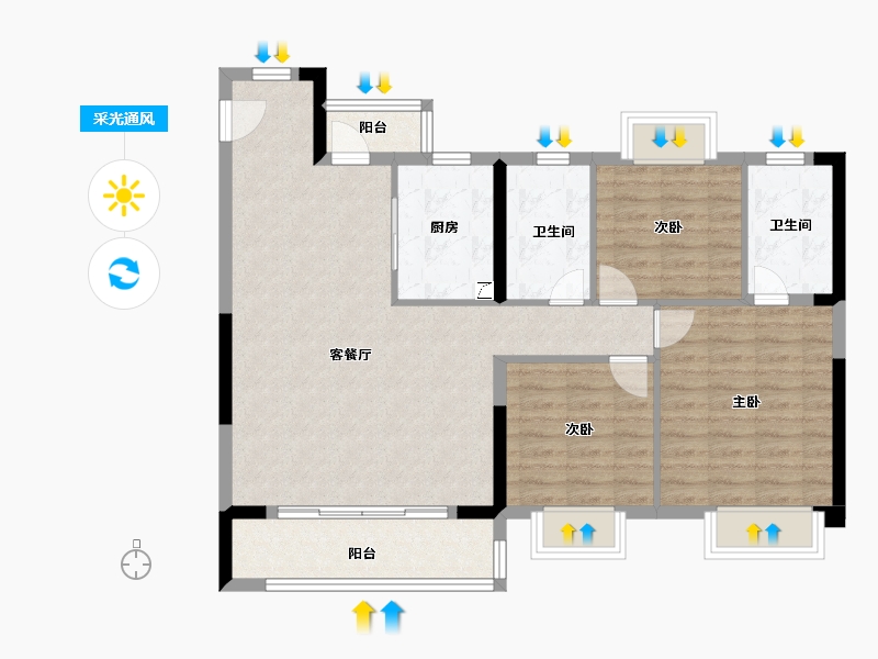 湖北省-武汉市-富力绿都中央公园-96.00-户型库-采光通风