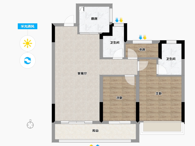 浙江省-台州市-荣安棠樾-78.41-户型库-采光通风