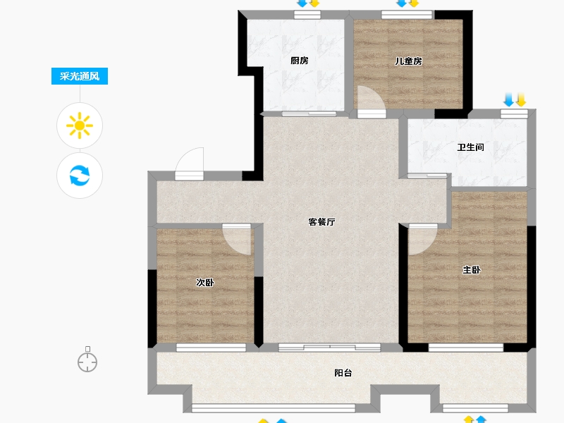 河北省-沧州市-中梁宏宇左岸风华-84.00-户型库-采光通风