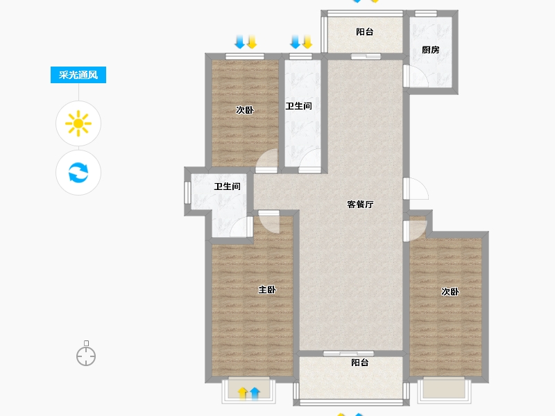 山东省-淄博市-舒香苑-123.00-户型库-采光通风