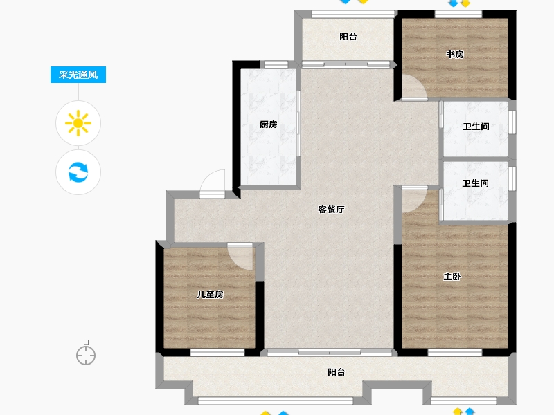 河北省-沧州市-中梁宏宇左岸风华-100.00-户型库-采光通风