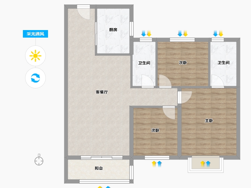 山东省-菏泽市-定陶区京投悦府小区-90.00-户型库-采光通风