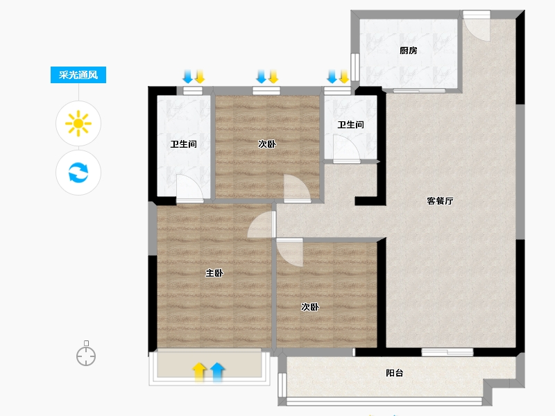 湖北省-潜江市-碧桂园珑悦-90.05-户型库-采光通风