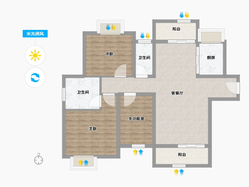 广东省-江门市-骏景湾领峰-90.31-户型库-采光通风