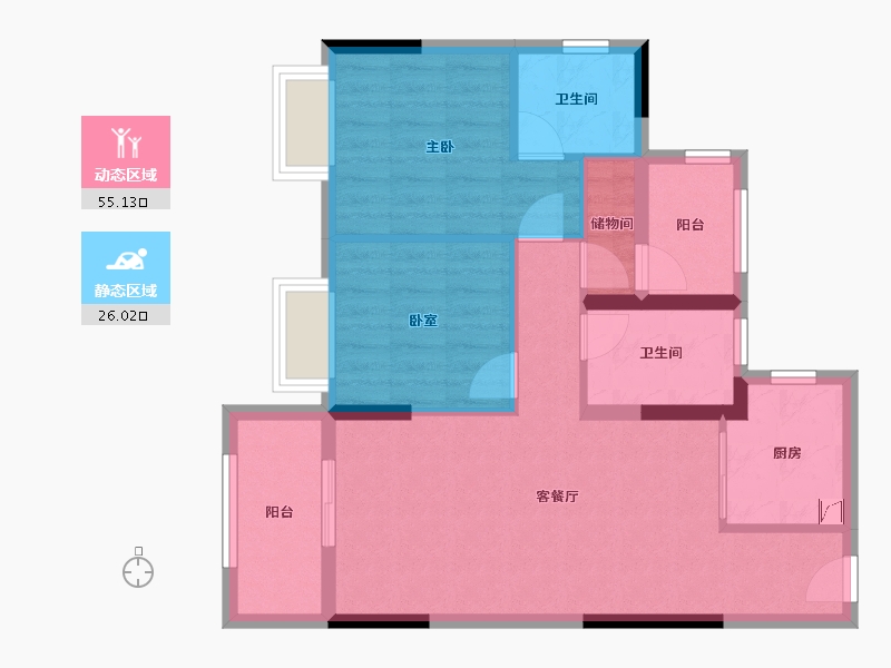 广东省-江门市-海伦堡·玖悦澜湾-71.94-户型库-动静分区