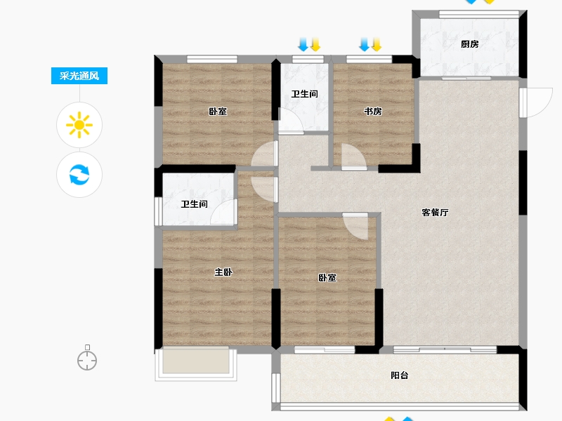 山西省-吕梁市-天福·幸福家园-105.61-户型库-采光通风