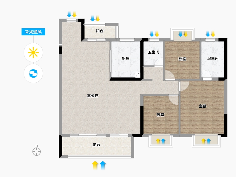 湖北省-武汉市-富力绿都中央公园-109.60-户型库-采光通风