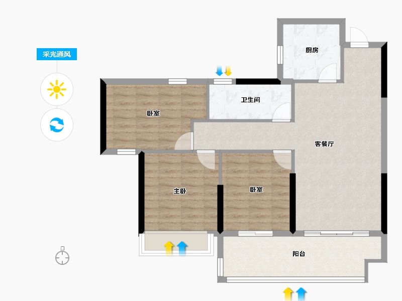 安徽省-阜阳市-东湖世纪城-85.61-户型库-采光通风