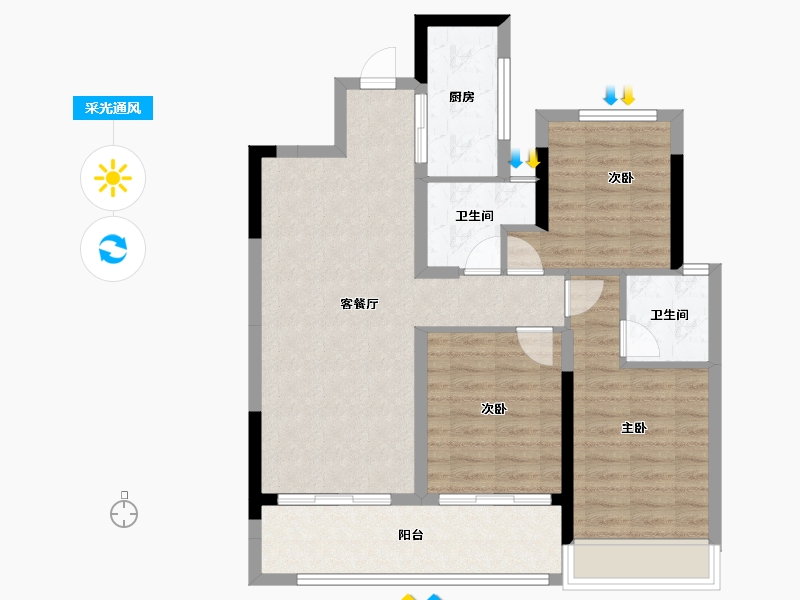 浙江省-台州市-金地翡翠云邸-85.74-户型库-采光通风