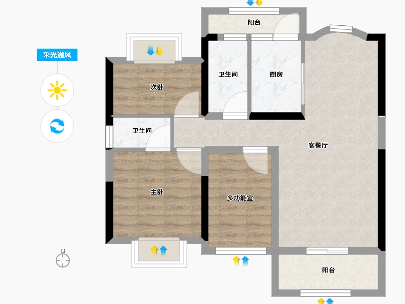 广东省-江门市-锦富·汇景湾-69.49-户型库-采光通风