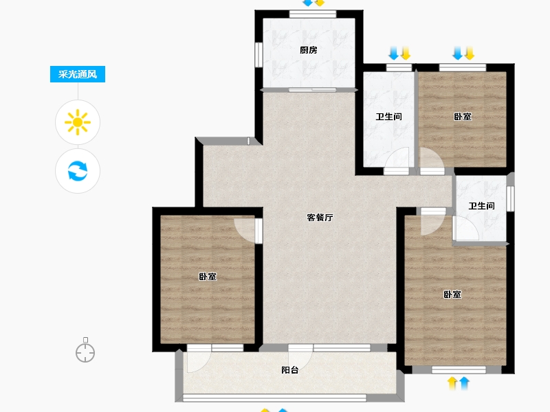 辽宁省-朝阳市-文祥豪府1#院-97.13-户型库-采光通风