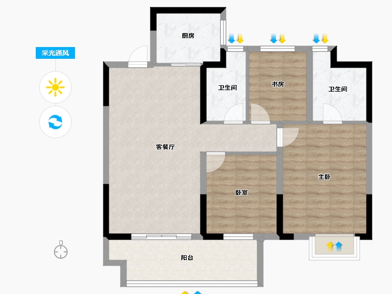 河北省-沧州市-中梁宏宇左岸风华-88.00-户型库-采光通风