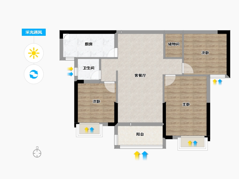 湖北省-武汉市-新长江香榭国际城-76.03-户型库-采光通风