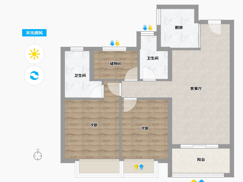 浙江省-台州市-荣安棠樾-71.20-户型库-采光通风