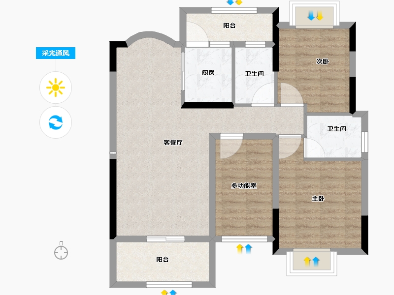 广东省-江门市-锦富·汇景湾-80.79-户型库-采光通风