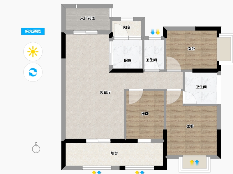 广东省-江门市-锦富·汇景湾-77.38-户型库-采光通风