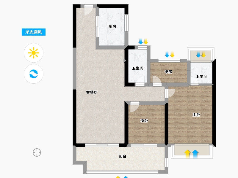 山西省-阳泉市-新基业·悦江壹号-80.57-户型库-采光通风