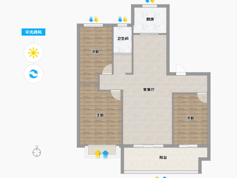 山东省-淄博市-鼎成御园-100.47-户型库-采光通风