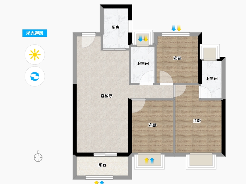 广东省-江门市-龙光龙湖双龙天著-72.92-户型库-采光通风