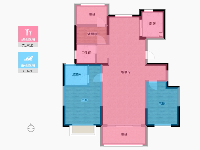 新疆维吾尔自治区-伊犁哈萨克自治州-上峰江南里-91.33-户型库-动静分区