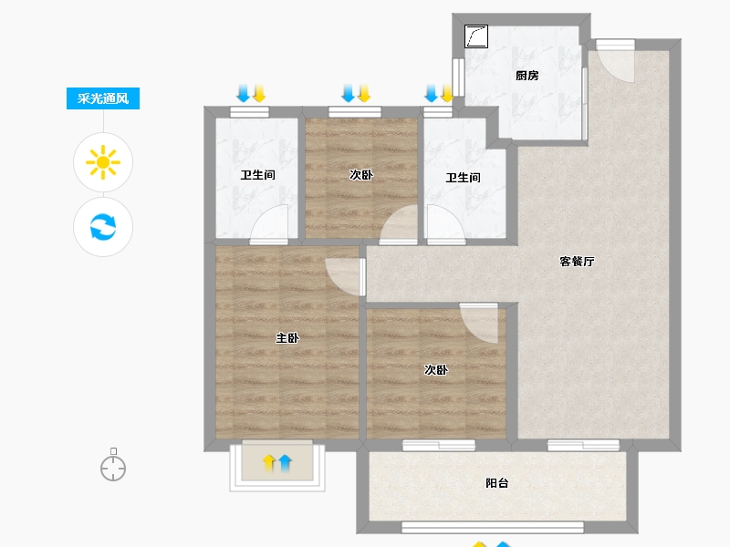 福建省-宁德市-建发书香府邸-74.34-户型库-采光通风