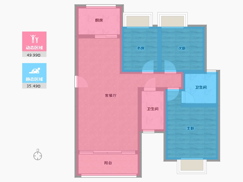 湖南省-常德市-天鹏·未名湖畔-75.35-户型库-动静分区