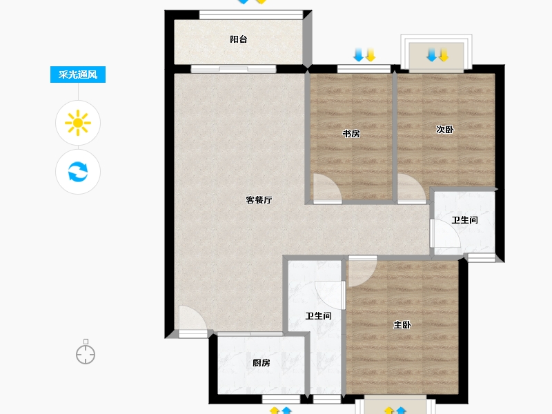 湖北省-十堰市-福泽嘉苑-74.95-户型库-采光通风