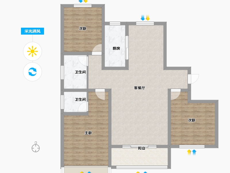 河南省-濮阳市-城投·澜樾-107.97-户型库-采光通风