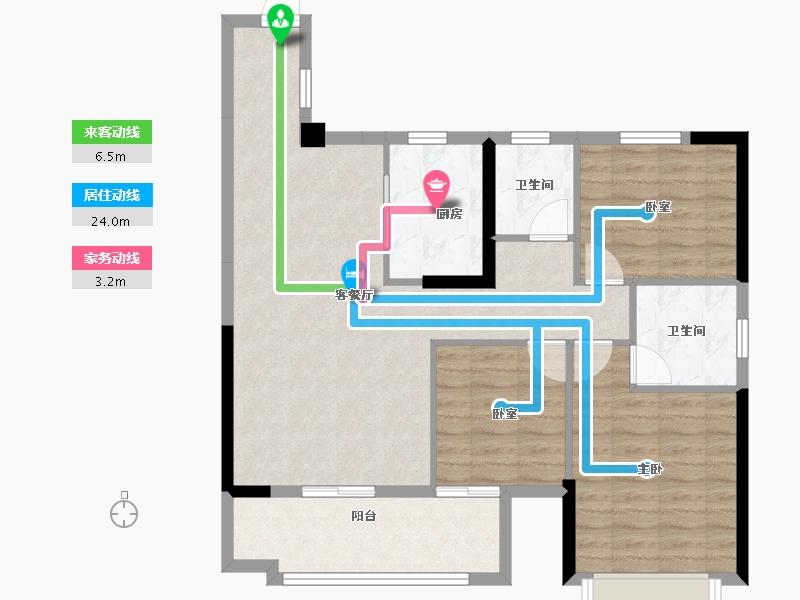 湖南省-郴州市-东城上筑-87.26-户型库-动静线