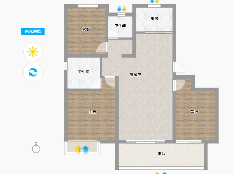 河南省-濮阳市-康桥·宝泊幸福里-92.77-户型库-采光通风