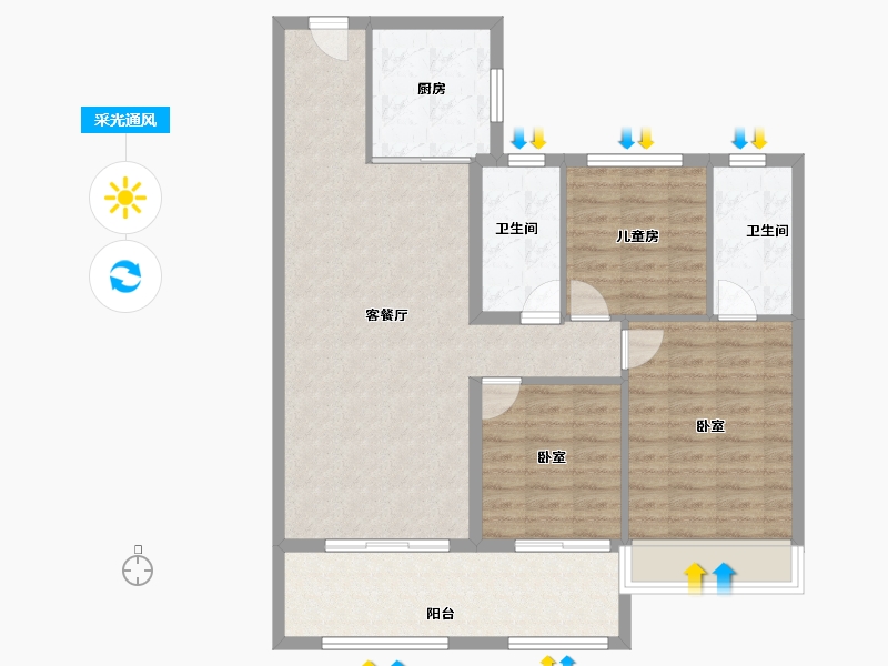 河南省-濮阳市-碧桂园青璞-96.77-户型库-采光通风