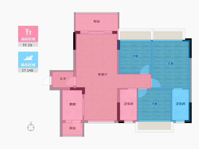 广东省-江门市-玖珑湾-83.40-户型库-动静分区