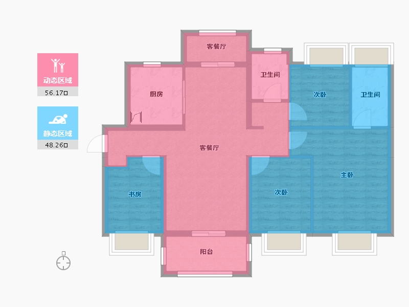 广东省-江门市-美的·嘉华紫薇公馆-92.91-户型库-动静分区