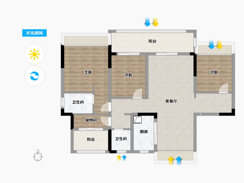 安徽省-阜阳市-国建公园里-105.00-户型库-采光通风