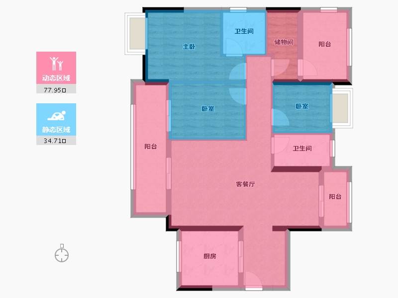 广东省-江门市-海伦堡·玖悦澜湾-100.53-户型库-动静分区