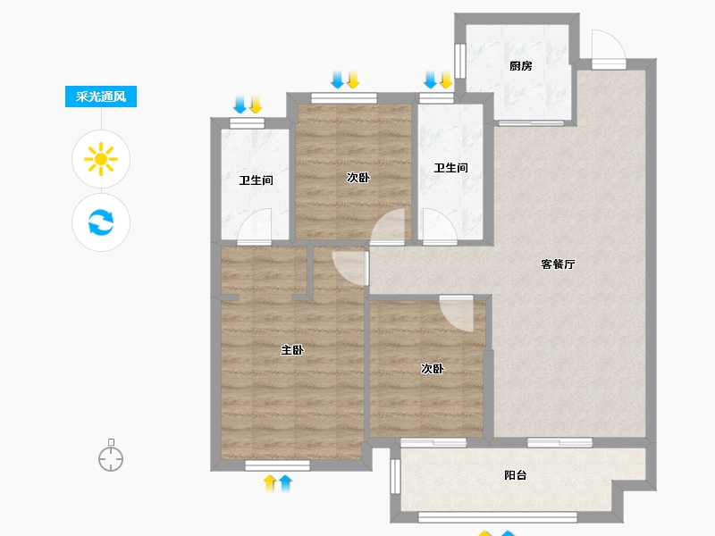 福建省-宁德市-金域悦城三期-85.57-户型库-采光通风