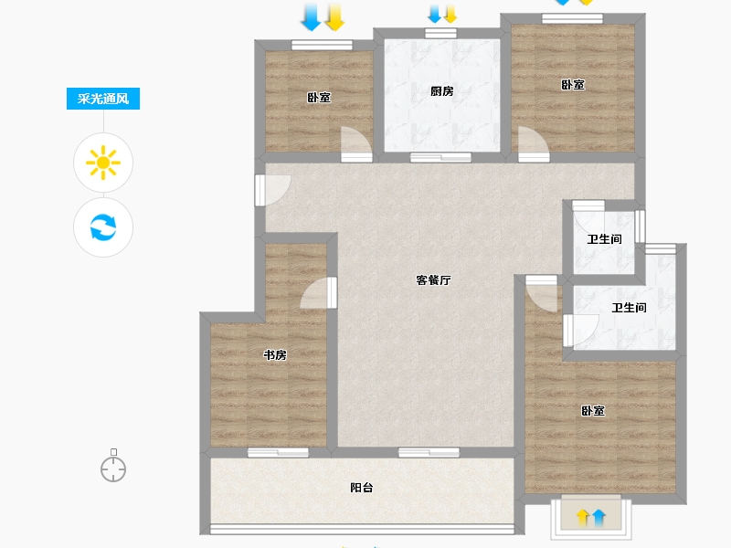 江苏省-镇江市-中南·聆江阁-102.00-户型库-采光通风