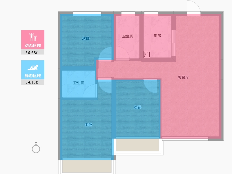 河北省-唐山市-锦绣天樾-62.33-户型库-动静分区