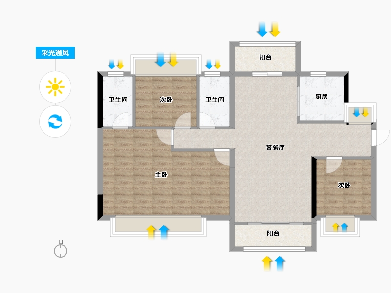 广西壮族自治区-柳州市-龙光玖珑府观山苑-96.59-户型库-采光通风