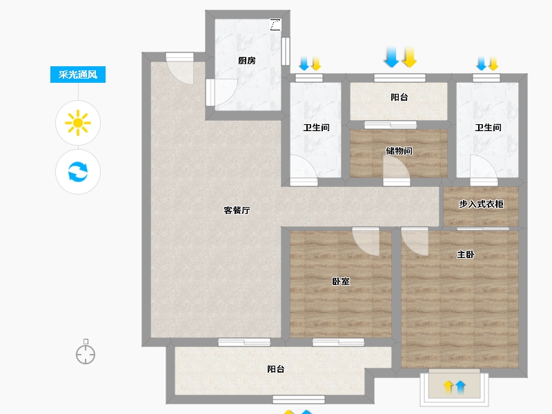 江苏省-镇江市-中南·锦悦-86.41-户型库-采光通风