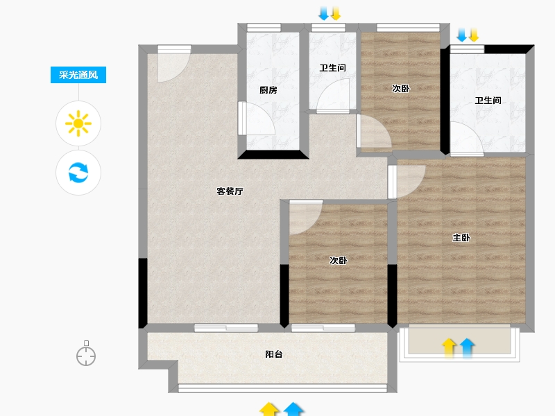 辽宁省-阜新市-上铁叶海华庭-89.61-户型库-采光通风