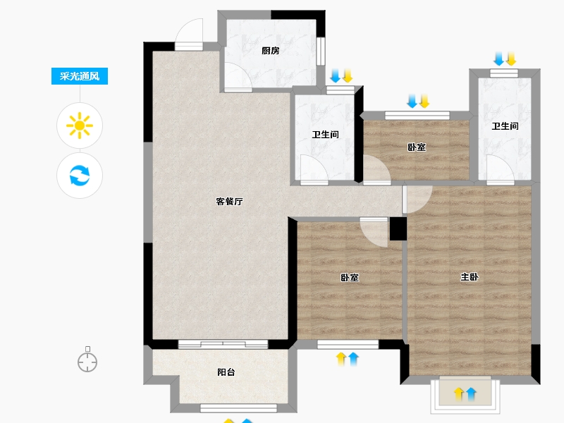 河南省-商丘市-亿洲·山水学府-86.00-户型库-采光通风