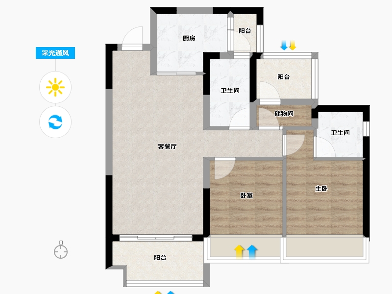 四川省-达州市-碧桂园珑樾湾-68.65-户型库-采光通风